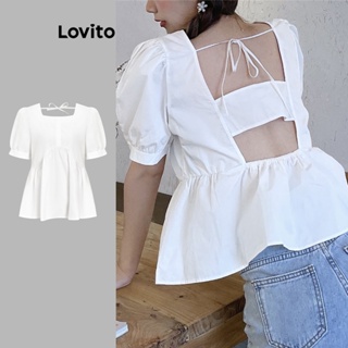 Lovito Blusa Elegante Com Botões Recortados Lisos Para Mulheres L74ED112