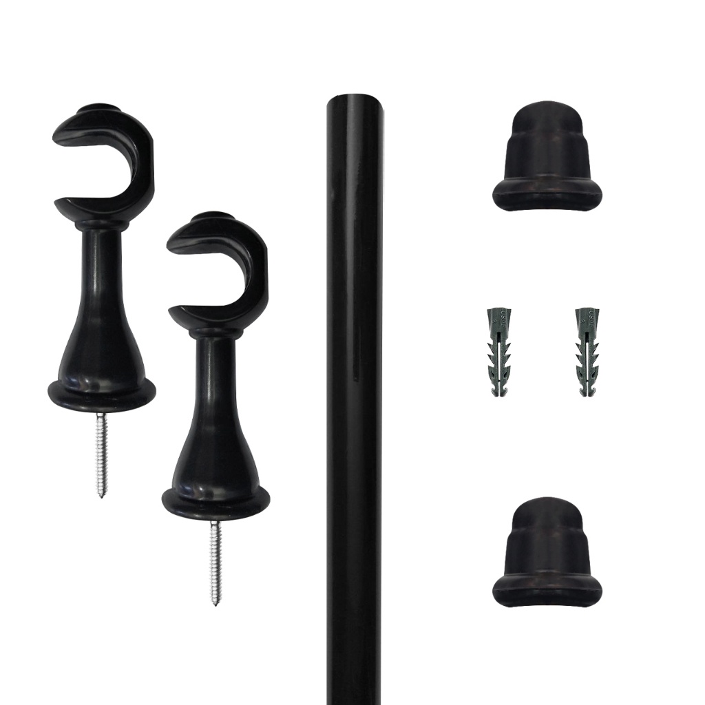 Kit Varão Cortina Madeira 1,00m 19mm Vara Varal Bastão Curtina Blackout