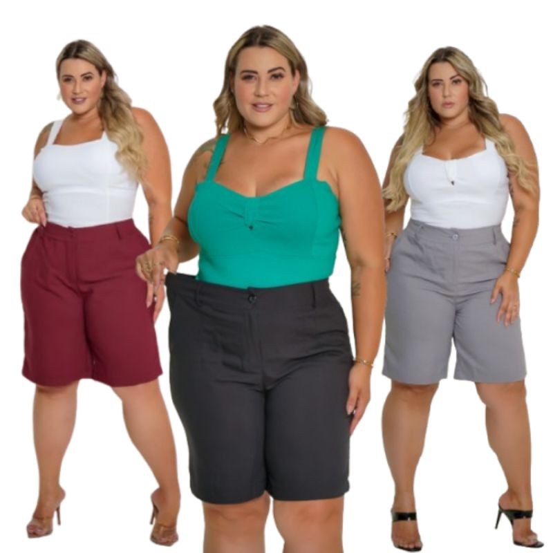 Bermuda Feminina Plus Size Alfaiataria Sensorial | Shopee Brasil