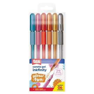 Caneta Gel TRIS INKFINIT Glitter Fun - Cartela 6 unds