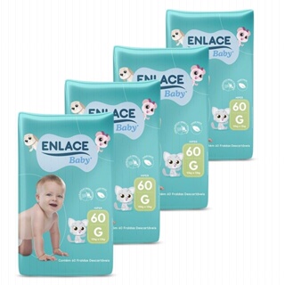 Fralda Descartável Enlace Baby Hiper Tamanho G - 4 Pacotes com 60 Fraldas - Total 240 Tiras