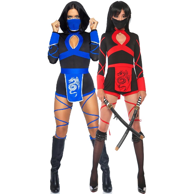 Fantasia de Ninja Feminina Mortal Kombat Com Vestido e Máscara na