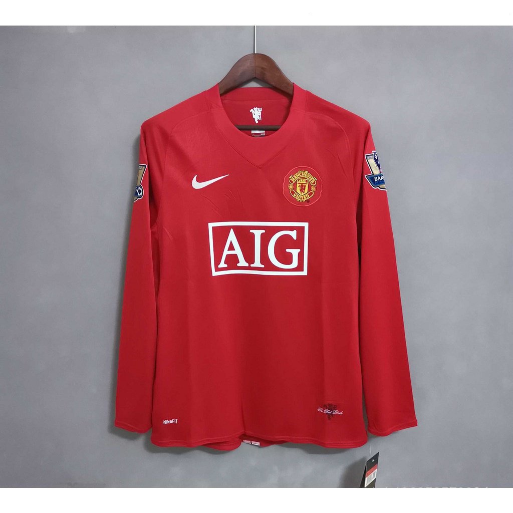 07/08 Retro Manchester United I masculino camisa de futebol de manga comprida vermelha ZKST ZIK6