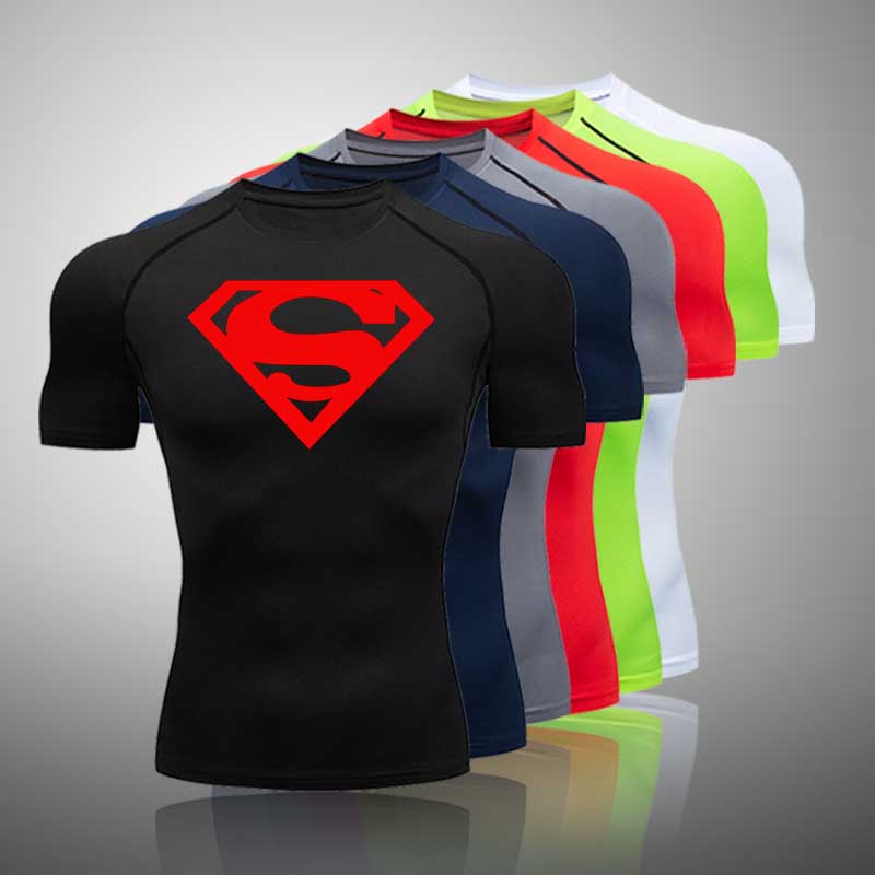 Camiseta Raglan Manga Curta Superhero Running Camisetas Estampadas Homens De Compressão Nova