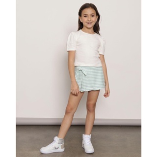 Short Saia Infantil Moletinho Laço Listrado Brilho Verde