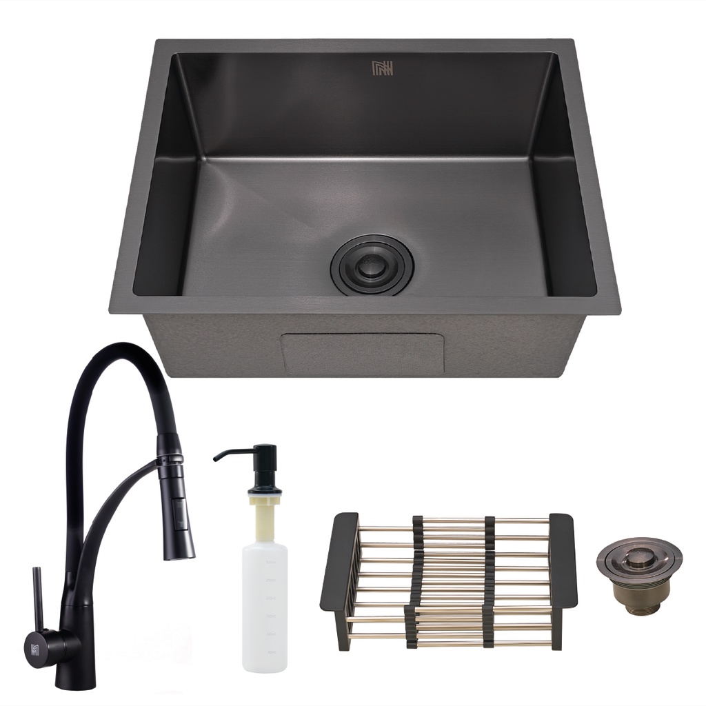 Kit Cuba Cozinha Gourmet Aço Inox C/ Torneira Flexível Preto
