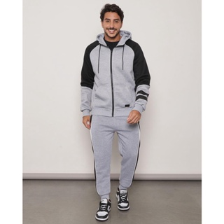 Calça Moletom Masculina Jogger Recorte Cinza Mescla