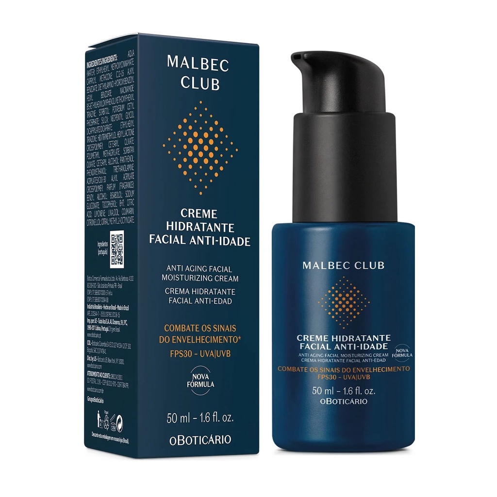 CREME HIDRATANTE FACIAL ANTI-IDADE MASCULINO MALBEC CLUB 50ML | Shopee ...
