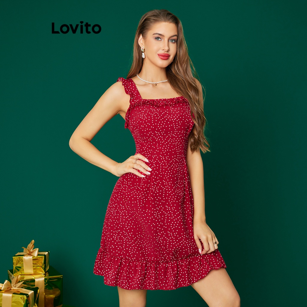 Lovito Vestido Casual Feminino Com Babados E Babados Em Formato De Coração LBA05020 (Vermelho)