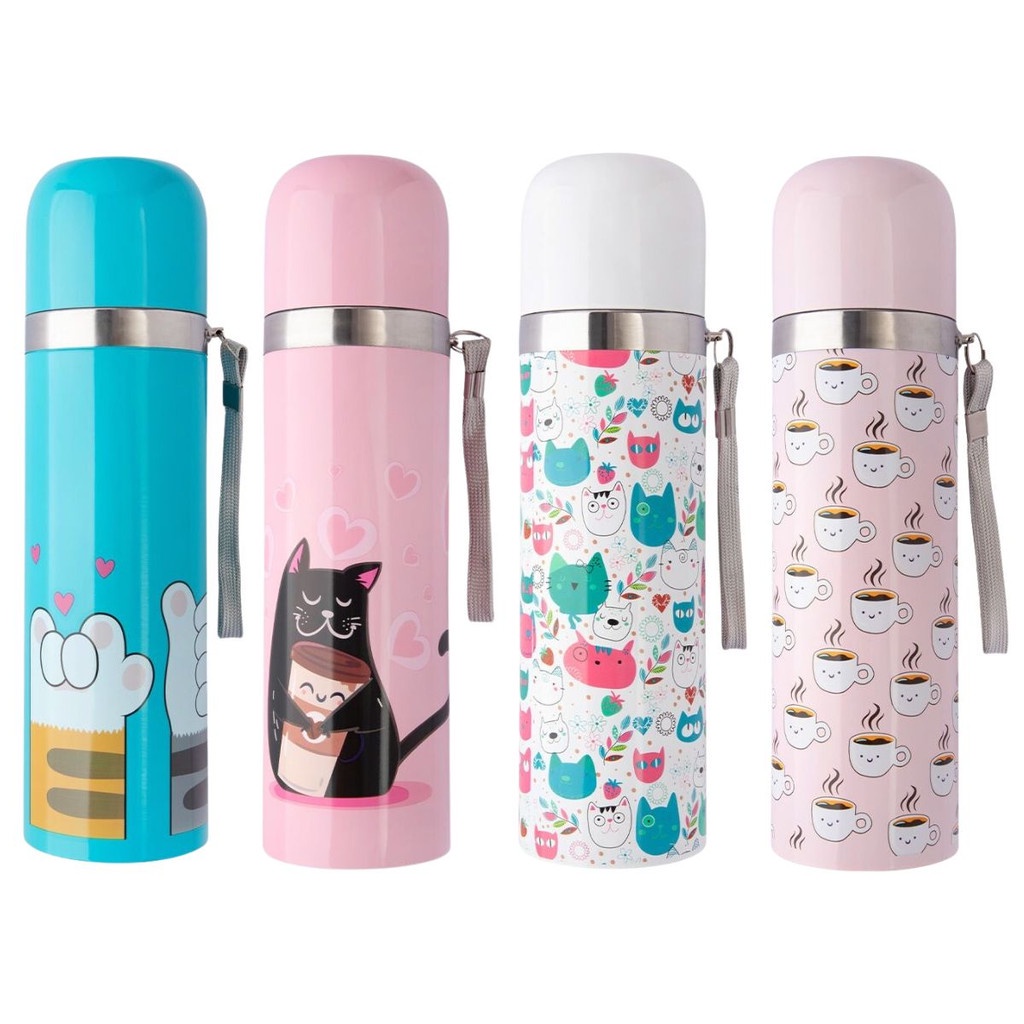 Garrafa Squeeze 440ml Inox Estampada 4 Modelos Com Alça Tampa rosqueável Não Vaza Com Sistema Click Abre e Fecha