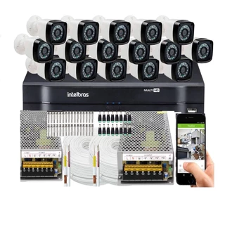 Kit Cftv 16 Cameras Segurança Full Hd 1080p Dvr Intelbras 1016 S/ HD