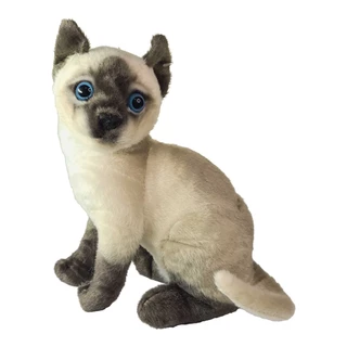 Gato De Pelúcia Sentado Realista Siamês Rajado Cabeça Durinha Decoração Brinquedo 25Cms