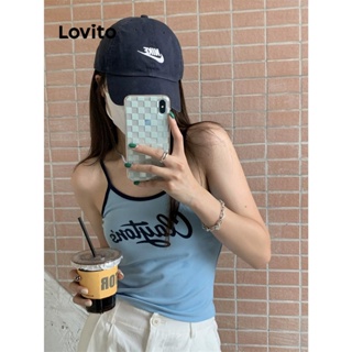 Lovito Regata Casual Com Letras Contrastantes Para Mulheres LNE41252