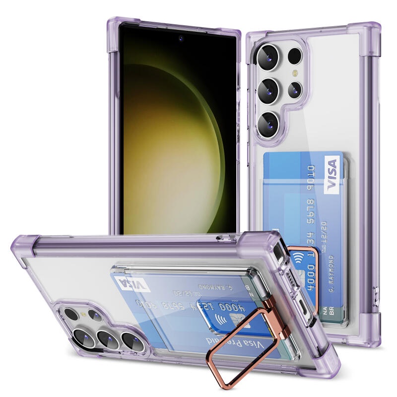 Para Samsung S23 S22 S21 Plus Ultra Note20 Fashion Thin Four-Corner Drop-Proof Card Slot Invisible Bracket Space Case Acrílico Transparente Capa Dura Do Pára-Choques