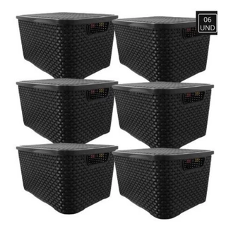 KIT C/ 6 CAIXAS ORGANIZADORAS RATTAN 7L C/ TAMPA PRETO ARQPLAST 7 Litros