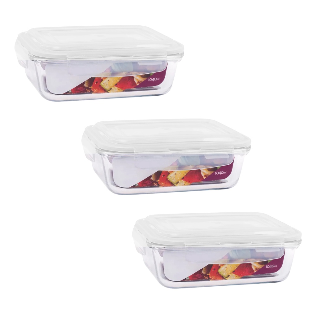 Kit 3 Potes Herméticos De Vidro 1040ml Marmita Mantimentos
