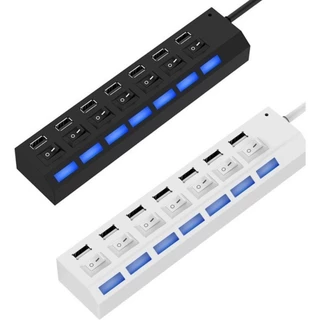 Hub Usb 2.0 /7 Portas Com Led 480 Mbps Preto Alta Velocidade Botão Liga/Desliga FY-126