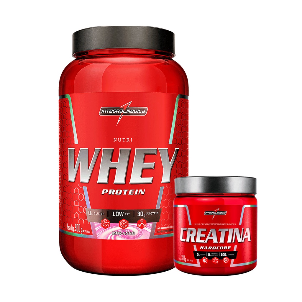 Kit Nutri Whey Pote 900g + Creatina 100% Pura 300g - Integralmedica