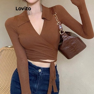 Lovito Camiseta Feminina Casual Com Amarração Simples LNA44012