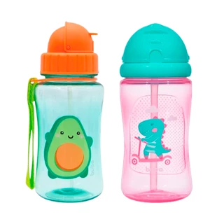Garrafinhas Plásticas Frutti Fun Abacate/Dino Buba Garrafa Canudo Silicone Sem BPA Alça Transporte