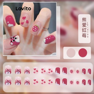 Lovito Beleza Fofa Y2K À Prova De Água 3D Relevo Morango Urso Cumillo Unhas Artificiais Para Mulheres LBT01045