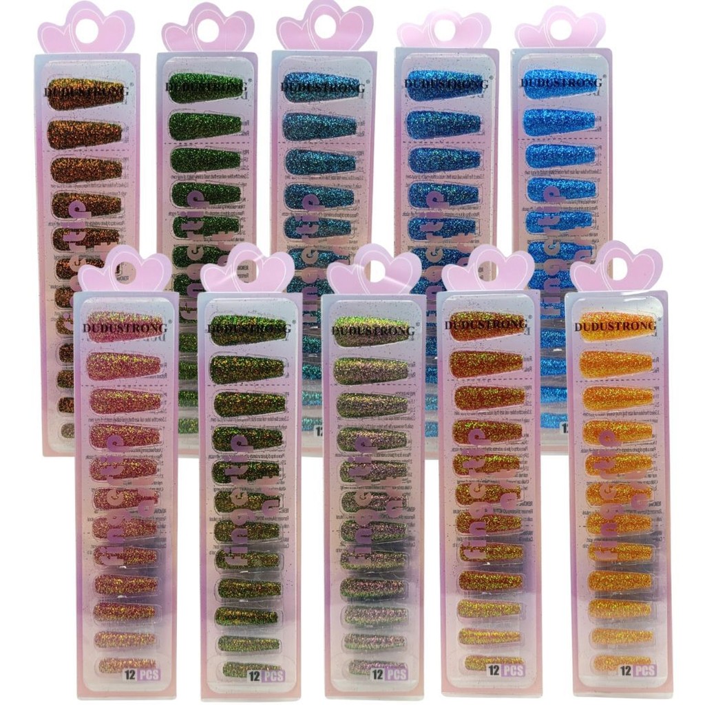 Unha Postiça Autocolante Com 12 Unid Decorada Glitter Brilho | Shopee ...