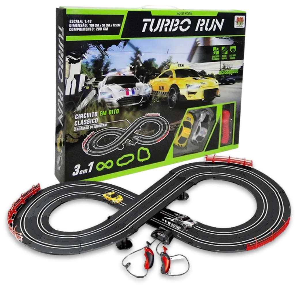 Autorama 3 em 1 Auto Pista de Corrida Turbo Run Circuito Oito Clássico ...