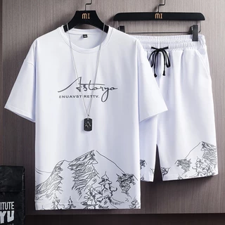 [Quente. Moda] Camiseta meia manga Homens Summer Snow Mountain Print Versão coreana Slim-fit Esportes de tamanho grande Dois...