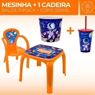 Kit Mesa Mesinha 1 Cadeira Infantil Balde Pipoca e Copo 550ml Lanchar