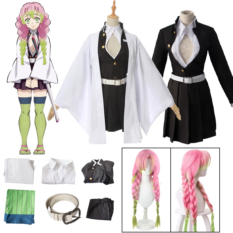 Anime Kanroji Mitsuri Traje Demônio Slayer Cosplay Algo Não Yaiba Kimono Roupas Peruca Halloween Vestuário para Adultos Crianças