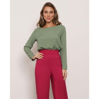 Blusa Feminina Manga Longa Viscose Verde Médio