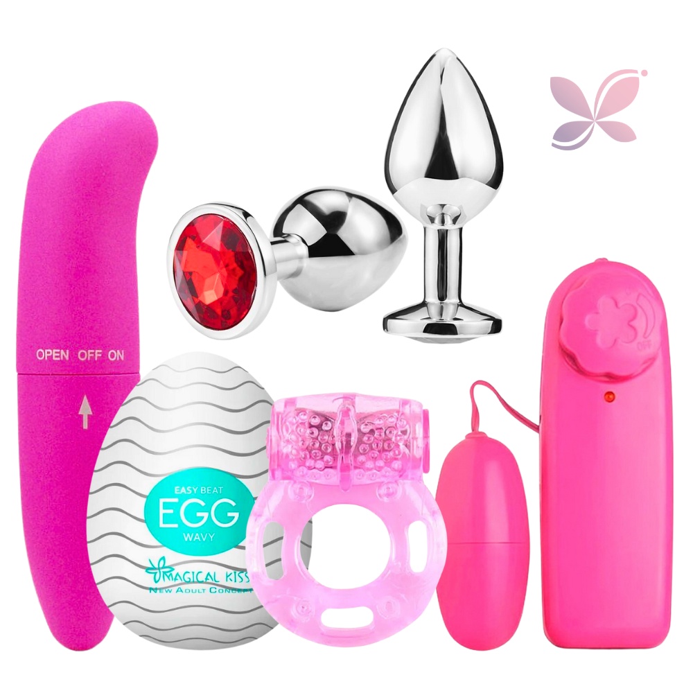 Kit Sex Shop Com Vibrador Plug Anal Masturbador Masculino Anel