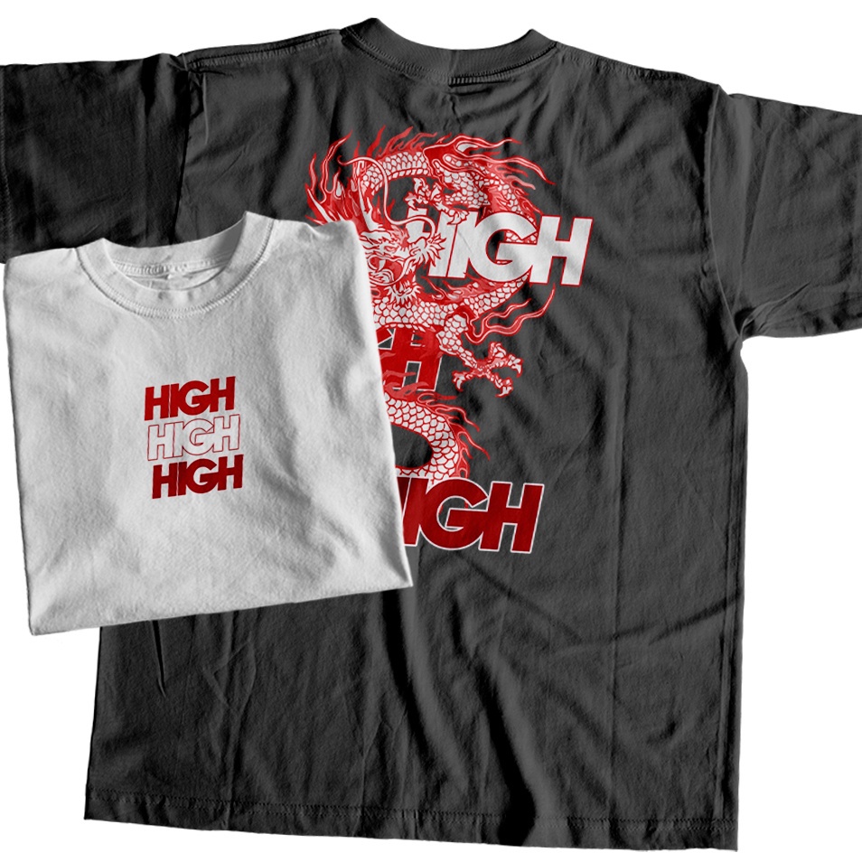 Camiseta Hig Dragão Vermelho Oriental Streetwear Unissex Algodão Confortável Algodão Confortável Lançamento