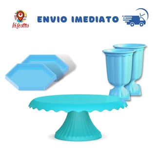 Kit Festa 1 Boleira Cake Renda 22CM + 2 Mini sextavada + 2 Vasos Grego - (+14 Cores)
