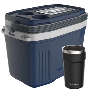 Caixa Cooler Térmico Azul 20L Cabe 26 Lata + Copo Inox Preto 500ml Termolar em Oferta na Shopee