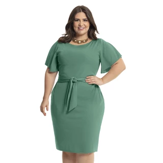 Vestido em helanca Plus Size Mica com manga em godê e tecido com elastano.