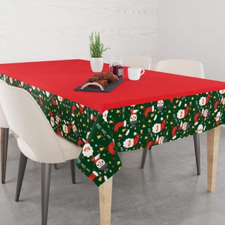 Toalha De Mesa 6 Lugares Tecido Natal Papai Noel Fundo Verde e Vermelho hoho - 220x140cm