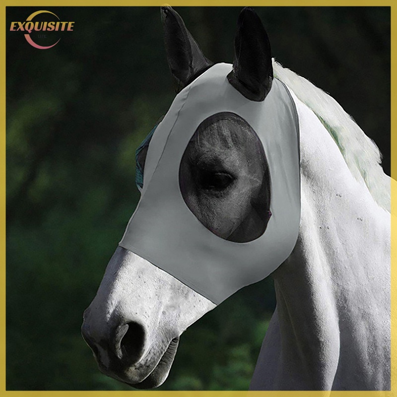 Máscara Para Cavalos Com Orelhas - Proteção Contra Moscas E UV - Malha Respirável - Azul