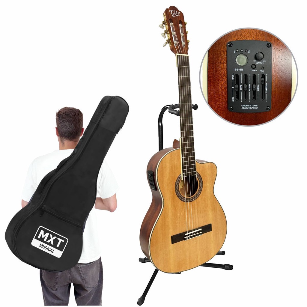 Violão Eletrico Acústico Com Equalizador Nylon Cutway 39" Abeto Xlr P10 ...