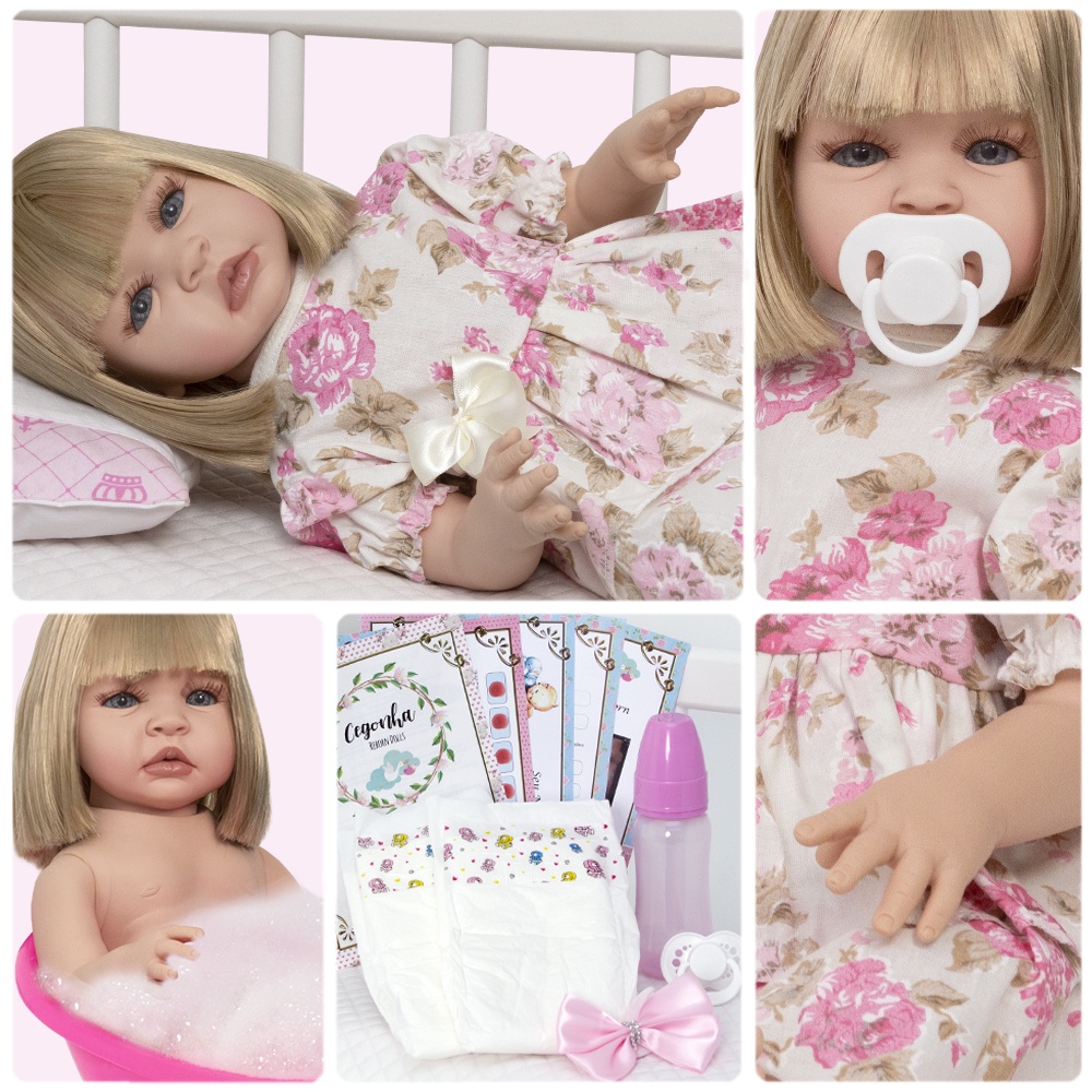 Boneca Reborn Bebe Realista Loira Com Kit 12 Acessorios | Shopee Brasil