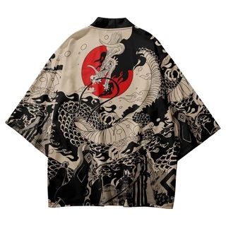 Kimono Tradicional De Samurai Homem Dragão Anime Japonês Impressão Cosplay Haori Mulher Feminina Cardigan Camisa Yukata Roupa De Verão