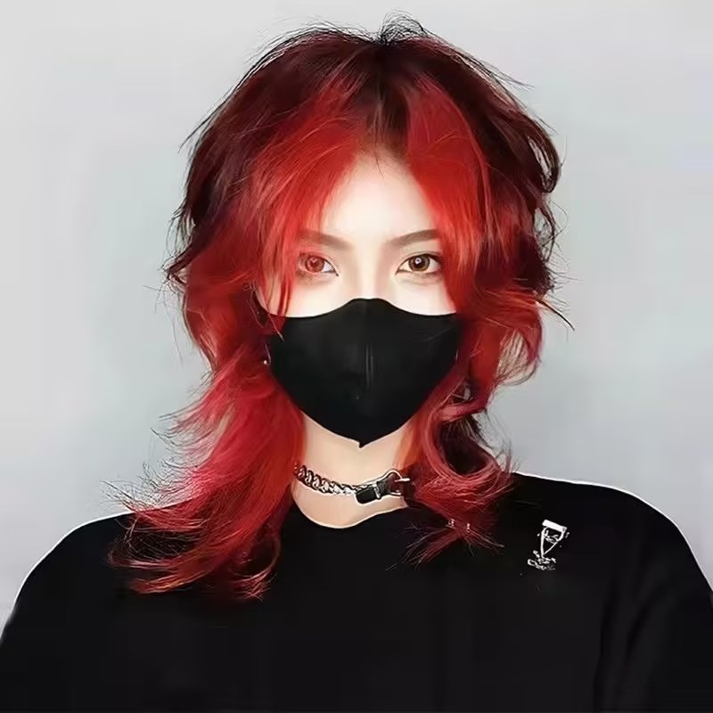 Destaques Preto E Vermelho , Cabeça De mullet , Peruca De Personalidade , Estilo anime Unisexo cos , Capuz Completo Fibra Química Vermelha Neptune