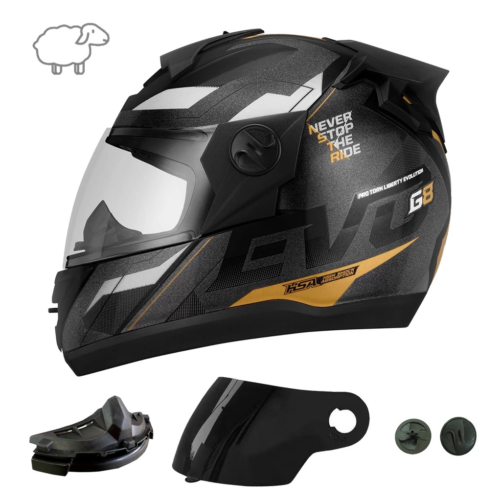 Capacete Fechado Moto G8 Evo Mais Viseira Fume e Mais Botões de Reparo Feminino Masculino Motoqueiro
