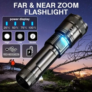 Lanterna LED Super Brilhante A Laser Branco Com 3 Modelos De Zoom Recarregável