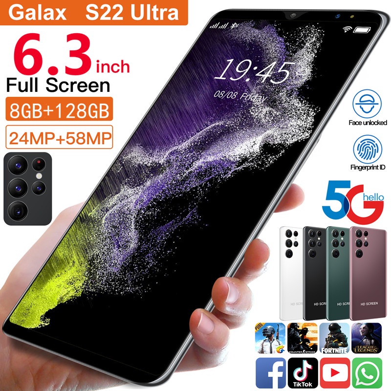 S22ultra 6.3 Celulares De Tela Grande 8GB RAM 128GB ROM 5G Smartphone ...