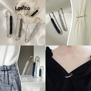 Lovito Broches Elegantes De Metal Com Strass Liso Geométrico Brilhante Linha De Veias Anti Exposição Para Mulheres LFA10168