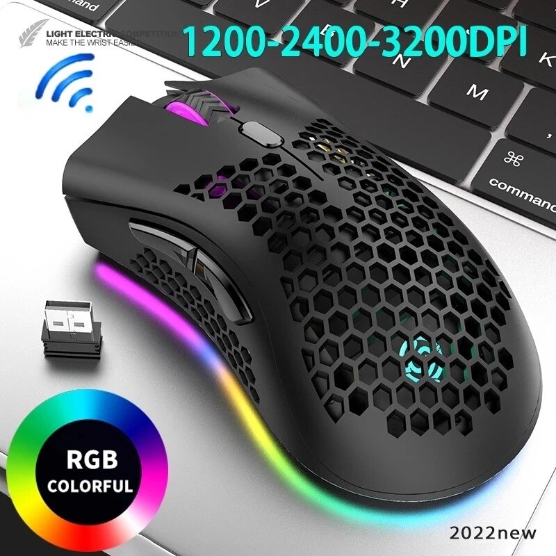 Mouse Gamer Colmeia Wifi Ultraleve Led Rgb Macro 1600 Dpi
