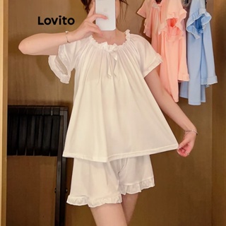 Lovito Conjunto De Pijama Casual Com Laço Liso Para Mulheres LNA41198