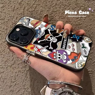 Caixa Macia Para Desenho Animado One Piece Popular Compatível IPhone 15 14 11 13 12 Pro Max XR 7Plus 7 8 Plus X XS 14 15 Marca De Tendência Adesivo De Rótulo De Criatividade Revestimento Metálico