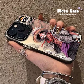 Anime One Piece Couples Cool Luffy Case Compatível Para IPhone 13 11 15 Pro Max XS X 15 14 Plus 7 8 XR 14 12 Moda Marca Proteção Da Lente Metálica Capa Macia